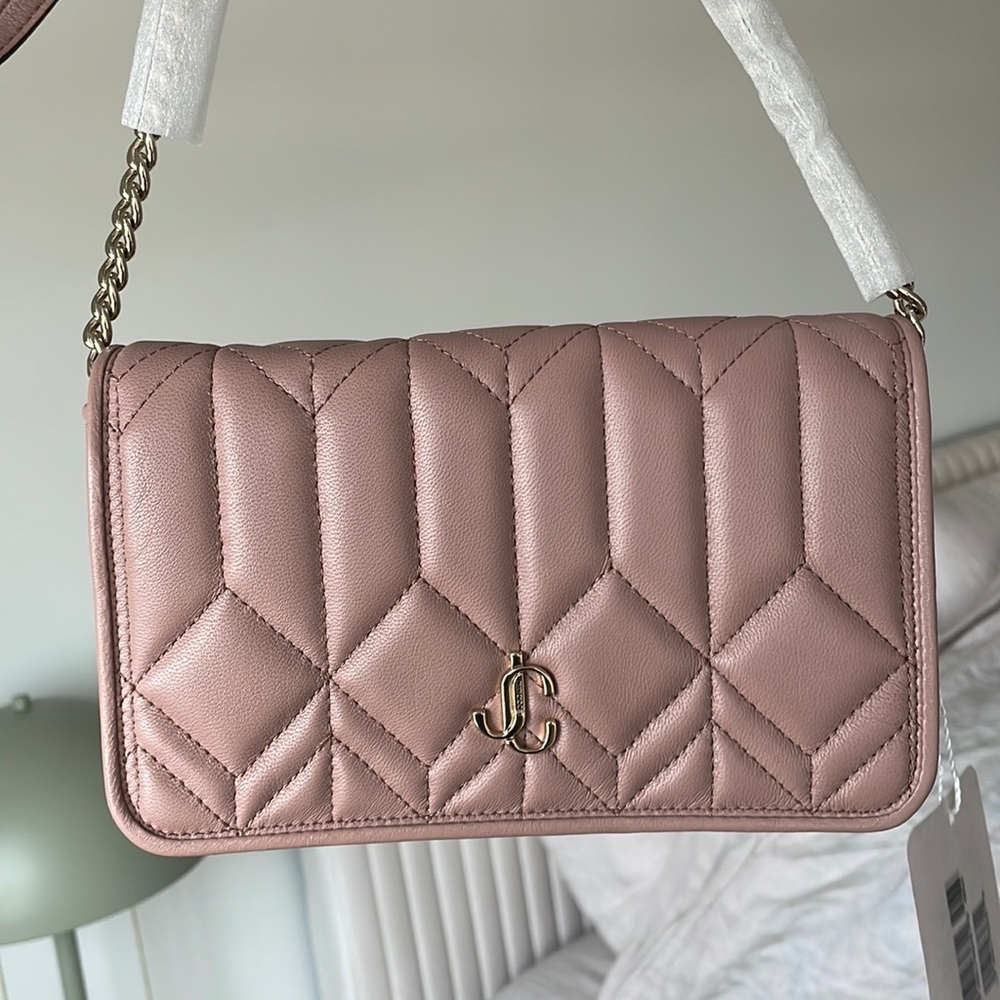 Jimmy Choo Wallet/Chain Crossbody in Powder Pink